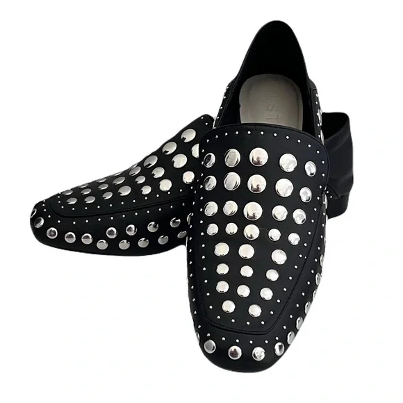 1. State Black Leather ‘Flintia’ Silver Studded Convertible Flats, Size 7.5